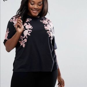 ASOS CURVE FLORAL EMBROIDERED TEE